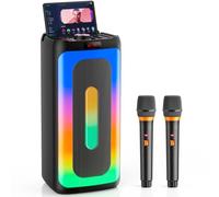 HWWR Macchina per karaoke con 2 microfoni wireless, altoparlante portatile Bluetooth per adulti e bambini, sistema PA per riunioni, feste a casa, all'aperto, campeggio, supporto USB/TF Card/AUX in