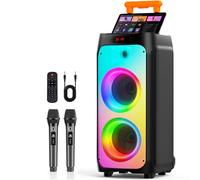 HWWR Macchina per karaoke con 2 microfoni wireless, altoparlante portatile Bluetooth per karaoke per esterni, grande altoparlante per feste con luci da discoteca, i migliori regali per Natale