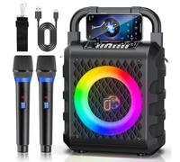 HWWR Macchina per karaoke con subwoofer aggiornato da 6,5 pollici, altoparlante portatile Bluetooth 5.3 per karaoke con 2 microfoni wireless, sistema PA con regolazione eco per feste in casa, supporto