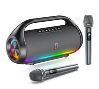 HWWR Macchina per karaoke per adulti e bambini, altoparlante Bluetooth portatile con microfoni, sistema PA con 2 microfoni karaoke, luci da discoteca per feste in casa all'aperto, supporto USB/AUX/TWS
