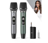 HWWR Microfoni wireless, doppi microfoni UHF professionali per karaoke, set di microfoni dinamici wireless con ricevitore ricaricabile, Plug and Play, microfoni wireless per strumenti
