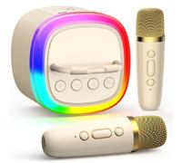 HWWR Mini macchina per karaoke per bambini altoparlante Bluetooth portatile con 2 microfoni wireless e luci da discoteca per feste in casa, feste di Pasqua per bambini, regali di compleanno giocattoli