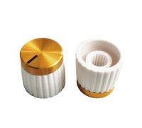 HWWW 2 pezzi 16x15 mm chitarra effetto amplificatore audio manopole tono oro e argento tappo in alluminio 18T maniglia a forma di D con parte interna in rame(White body gold hat)