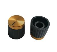 HWWW 2 pezzi 16x15 mm chitarra effetto amplificatore audio manopole tono oro e argento tappo in alluminio 18T maniglia a forma di D con parte interna in rame(Black body gold hat)