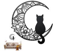 HWXZUUO Black Cat and Moon Wall Art 11 Inch Metal Wall Decor Cat Sculpture for Cats Lover Home Decor