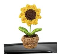 HWXZUUO Crochet Potted Flowers Car OrnamentsSmall Artificial Flower Pot Knitted Sunflower Pot Car Accessories Home Office Desk Decor