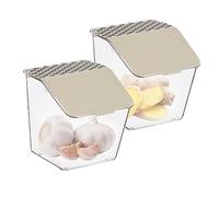 HWXZUUO Garlic Container with Lid 2Pcs, Wall-Mounted Transparent Waterproof Dustproof Ginger Green Onion Pepper Chilli Storage Box Jar for Kitchen Restaurant