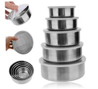 HWXZUUO Mixing Bowl Set 5Pcs Stainless Steel Salad Bowl with Alright Lid Baking Nesting Bowls 0.3, 0.51, 0.82, 1.22, 1.7L Versatile Metal Serving for Kitchen Food Storage