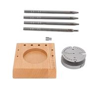 HWyndiluvian Supporto per ruota di bilanciamento con base in legno e punzone, supporto per spirale in acciaio per la riparazione dei movimenti di orologi, set di strumenti compatti per orologia