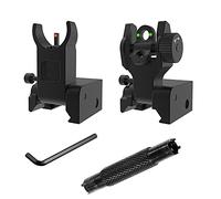 HWZ Tactical Low Fiber Optic Iron Mirino anteriore e posteriore in fibra ottica pieghevole da combattimento Set di mira con strumenti di regolazione (Black)