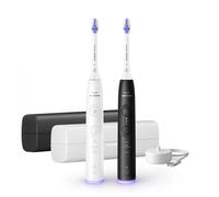 Philips 6500 Series Sonicare spazzolino elettrico sonico con base di ricarica e custodia, 3 livelli di intensità, sensore di pressione confezione da 1 spazzolino bianco e 1 spazzolino nero HX7419/01