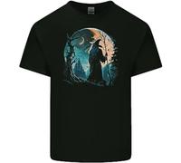 HXASKKF A Wizard Looking at a Fantasy Moon Warlock Mens Cotton T-Shirt Tee Top.