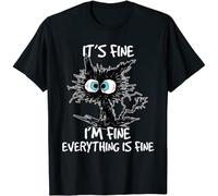 HXASKKF It's Fine I'm Fine Everything Is fine Funny Black Cat Men's Women's T-Shirt