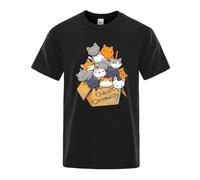 HXASKKF Many Cats Gathered in Personality Print T Shirts Men Casual Tee Clothes Sweat Summer Cotton T Shirt Casual Short Slee