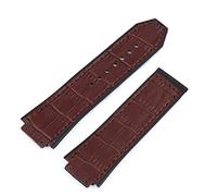HXFFXHF 25 * 19 mm Cow Real Leathe in gomma Silicone Back Watchband Watch Band per cinghia di per la fibbia per farfalla degli accessori Big Bang (colore: marrone, taglia: con fibbia nera)