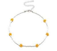 HXFFXHF 925 Collana da Margherita in Argento Sterling per Donne e Ragazze, Estate Boho Corea Adorabili Fiori Margherite Colorate dichiarazioni di Fascino perlineate per Il Collare Corto capocampullo