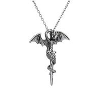 HXFFXHF 925 Collana di Spada di Drago in Argento Sterling per Uomini, Ciondolo di Spada Vintage Katana Collana - Collana da pugnale Hip Hop per Donne, Maestro Collana di Spada per Halloween