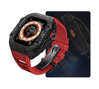 HXFFXHF Custodia di orologio in fibra di carbonio , per Ultra 8 2 49 mm kit di modifica di lusso , per iwatch 9 8 7 6 5 4 SE 45 mm 44 mm cinghia di gomma a fluoro con strumento (stile10,45 mm)