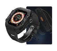 HXFFXHF Custodia di orologio in fibra di carbonio , per Ultra 8 2 49 mm kit di modifica di lusso , per iwatch 9 8 7 6 5 4 SE 45 mm 44 mm cinghia di gomma a fluoro con strumento (stile10,45 mm)