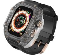 HXFFXHF Custodia trasparente Glacier RM Mod kit+banda fluororubber , per ultra 8 7 6 5 4 SE 45mm 44mm 49 mm , Luxury Clear Modified Casel Bezel+Sport Sport Bambia
