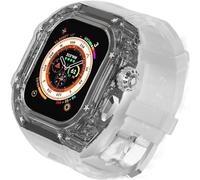 HXFFXHF Custodia trasparente Glacier RM Mod kit+banda fluororubber , per ultra 8 7 6 5 4 SE 45mm 44mm 49 mm , Luxury Clear Modified Casel Bezel+Sport Sport Bambia