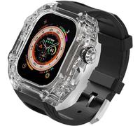 HXFFXHF Custodia trasparente Glacier RM Mod kit+banda fluororubber , per ultra 8 7 6 5 4 SE 45mm 44mm 49 mm , Luxury Clear Modified Casel Bezel+Sport Sport Bambia