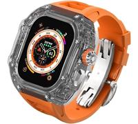 HXFFXHF Custodia trasparente Glacier RM Mod kit+banda fluororubber , per ultra 8 7 6 5 4 SE 45mm 44mm 49 mm , Luxury Clear Modified Casel Bezel+Sport Sport Bambia