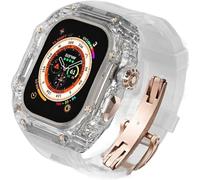 HXFFXHF Custodia trasparente Glacier RM Mod kit+banda fluororubber , per ultra 8 7 6 5 4 SE 45mm 44mm 49 mm , Luxury Clear Modified Casel Bezel+Sport Sport Bambia