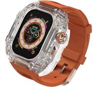 HXFFXHF Custodia trasparente Glacier RM Mod kit+banda fluororubber ， per ultra 8 7 6 5 4 SE 45mm 44mm 49 mm ， Luxury Clear Modified Casel Bezel+Sport Sport Bambia
