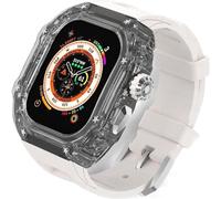 HXFFXHF Custodia trasparente Glacier RM Mod kit+banda fluororubber , per ultra 8 7 6 5 4 SE 45mm 44mm 49 mm , Luxury Clear Modified Casel Bezel+Sport Sport Bambia