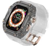 HXFFXHF Custodia trasparente Glacier RM Mod kit+banda fluororubber , per ultra 8 7 6 5 4 SE 45mm 44mm 49 mm , Luxury Clear Modified Casel Bezel+Sport Sport Bambia