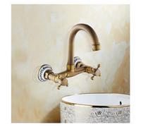 HXFFXHF Rubinetto da Bagno a Parete Mixer Caldo Mixer vano da Bagno 2 Manici di Bronzo Antico Rubinetto a Parete, Rubinetto del lavello da Cucina