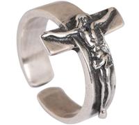 HXFFXHF S925 Crocifisso d'Argento Sterling Cristo Gesù Cross Anelli Regolabili Anelli Religione Vintage Anelli Accessori per Gli Uomini per Uomini Donne