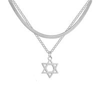 HXFFXHF Star of David Necklace for Women Men, 925 Sterling Silver Star of David Pendant, Catena esagrama a Doppio Strato, Collana di Stelle ebraiche per Donne, Stella di David Cocklace per Donne