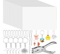 Hxhsgmeh 166 Pezzi di Fogli di Plastica Termorestringenti, Kit D'Arte Retrattile, 40 Pezzi Portachiavi Carta per Artigianato, Impronta della Mano, Marcatura della Festa della Mamma