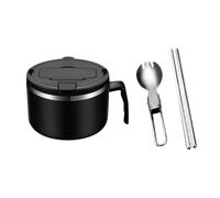 Hxhsgmeh Ciotola per tagliatelle 1200 ml con coperchio, ciotola per tagliatelle istantanee in acciaio inox, ciotola per Ramen con coperchio filtrabile, colore: nero