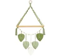 Hxhsgmeh Mensola da parete in macramé - Mensole da parete Boemia per piante con foglie tessute a mano, scaffale di stoccaggio in legno rustico, facile da installare e utilizzare