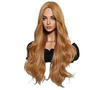Hxhsgmeh Parrucca Capelli lunghi ricci che coprono la testa in fibra di simulazione parrucche europee americane foglia autunnale gialla 70 cm parrucca di linea centrale