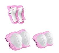 Hxhsgmeh Set di gomitiere e ginocchiere per ragazze e ragazzi con polsini, colore: rosa