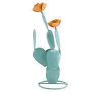 Hxhsgmeh Statua di Cactus Decorazione del Deserto Cactus in Metallo con Fiori, Regali D'Arte Cortile Decorazione Pianta in Metallo Blu