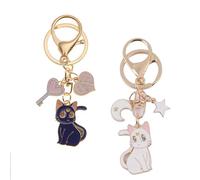 HXHWKEN 2 Pezzi Portachiavi Sailor Moon Luna Gatto Carino Cartoon Metallo per Chiavi Casa Borsa Pendente Regalo di Compleanno