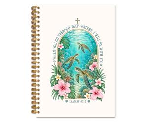 Hxlac Christian Bible Verse Notebook, When You Go through Deep Waters Spiral Notebooks for School Work, Beachy Sea Turtle Floral Journaling Notebooks for School Office Supplies, 5.5x8.3in