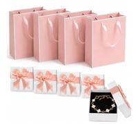 HXLPOWER Porta Gioielli 4 Pezzi con Sacchetti 7x7x3,5 cm Rosa Elegante Scatola Regalo per Orecchini collane bracciali Idee Regalo per Donna Festa Compleanno San Valentino Natale