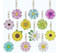 HXMJIED 12 portachiavi con pittura a diamante su entrambi i lati, fiore 5D, fai da te, pittura con diamanti, portachiavi, portachiavi, catenine, kit per donne e ragazze, Multicolore