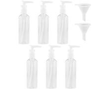HXMJIED Set di 6 bottiglie da viaggio trasparenti, da 100 ml, set di flaconi spray, in plastica, contenitori per liquidi ricaricabili con 2 imbuti, flacone spray vuoto da 100 ml