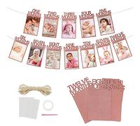 HXMJIED Striscione fotografico per il primo compleanno per bambine, rosa, 17,5 x 13,5 cm, rettangolare, per interni, compleanno, commemorare la crescita del bambino