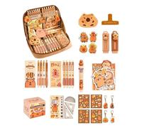 HXNH 21 Pezzi Cartone Animato Studente Cancelleria con Grande Astuccio Appiccicoso Note Righello Gomma Penna Clip di Carta Portachiavi Adesivo Tela Capybara Astuccio