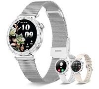 HXQHSTBG Smartwatch Donna 1,19" AMOLED Orologio con Chiamate Bluetooth, Smart Watch Rotondo con Monitoraggio Sonno/SpO2/FC,120+ Modalità Sportive, Pedometer, IP67 Android/iOS,3 Cinturini (Argento)