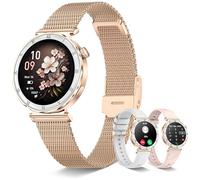 HXQHSTBG Smartwatch Donna 1,19" AMOLED Orologio Oro Rosa con Chiamate Bluetooth, Smart Watch Rotondo con Monitoraggio Sonno/SpO2/FC,120+ Modalità Sportive, Pedometer, IP67 Android/iOS,3 Cinturini