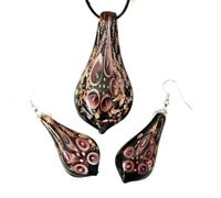 HXSCOO 1 Set Fatto a Mano in Vetro di Murano Colori Misti Fiore Goccia Ciondolo Collana orecchino Blu Giallo Rosa Gioielli (Color : 4)